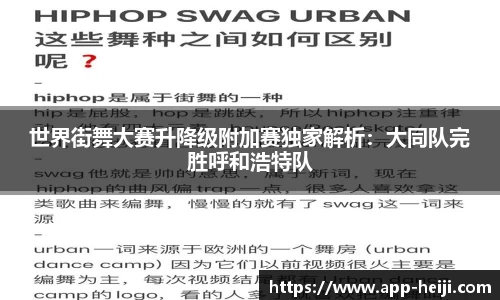 世界街舞大赛升降级附加赛独家解析:大同队完胜呼和浩特队